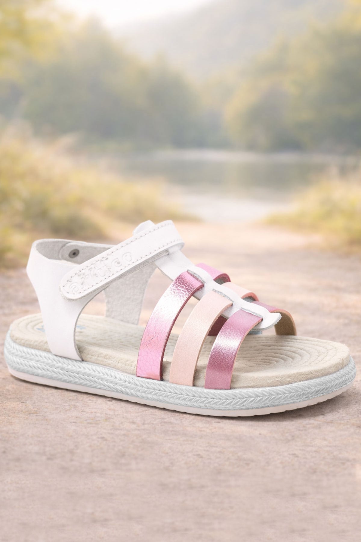 Artico Bellini Vaketa Genuine Leather White Fuchsia Pink Baby Girl Sandals