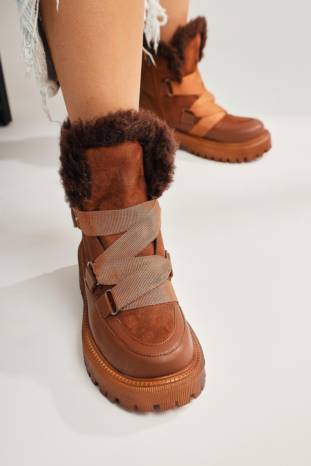 Audra Taba İçi Kürklü Fermuarlı Bot