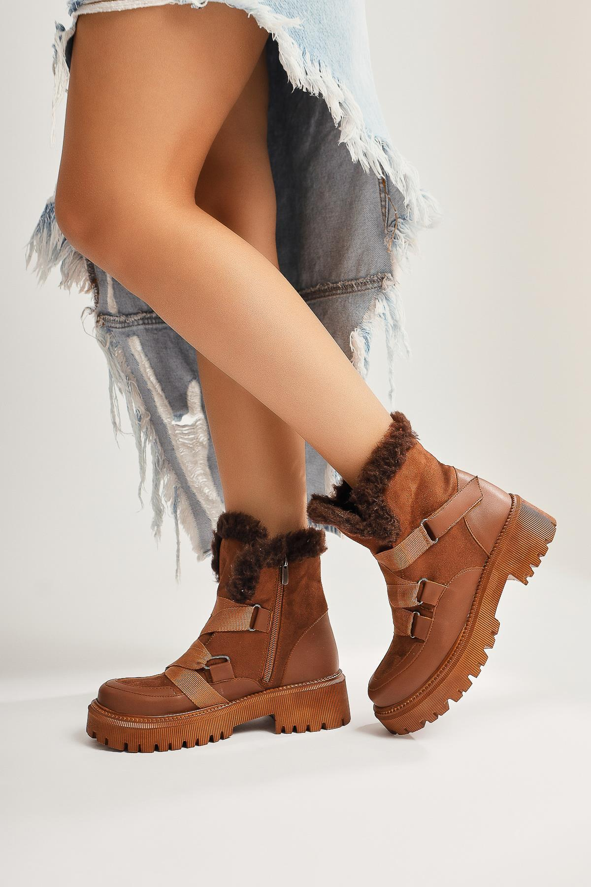 Audra Taba İçi Kürklü Fermuarlı Bot