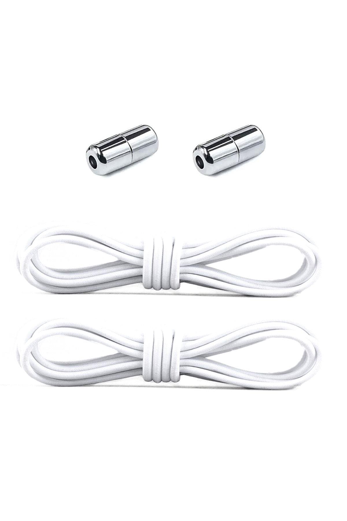 Ayarlanabilir 1 Çift Beyaz Vidalı Kapsül Uçlu Yuvarlak Lastik Pratik Bağcık BGCK-0008-B