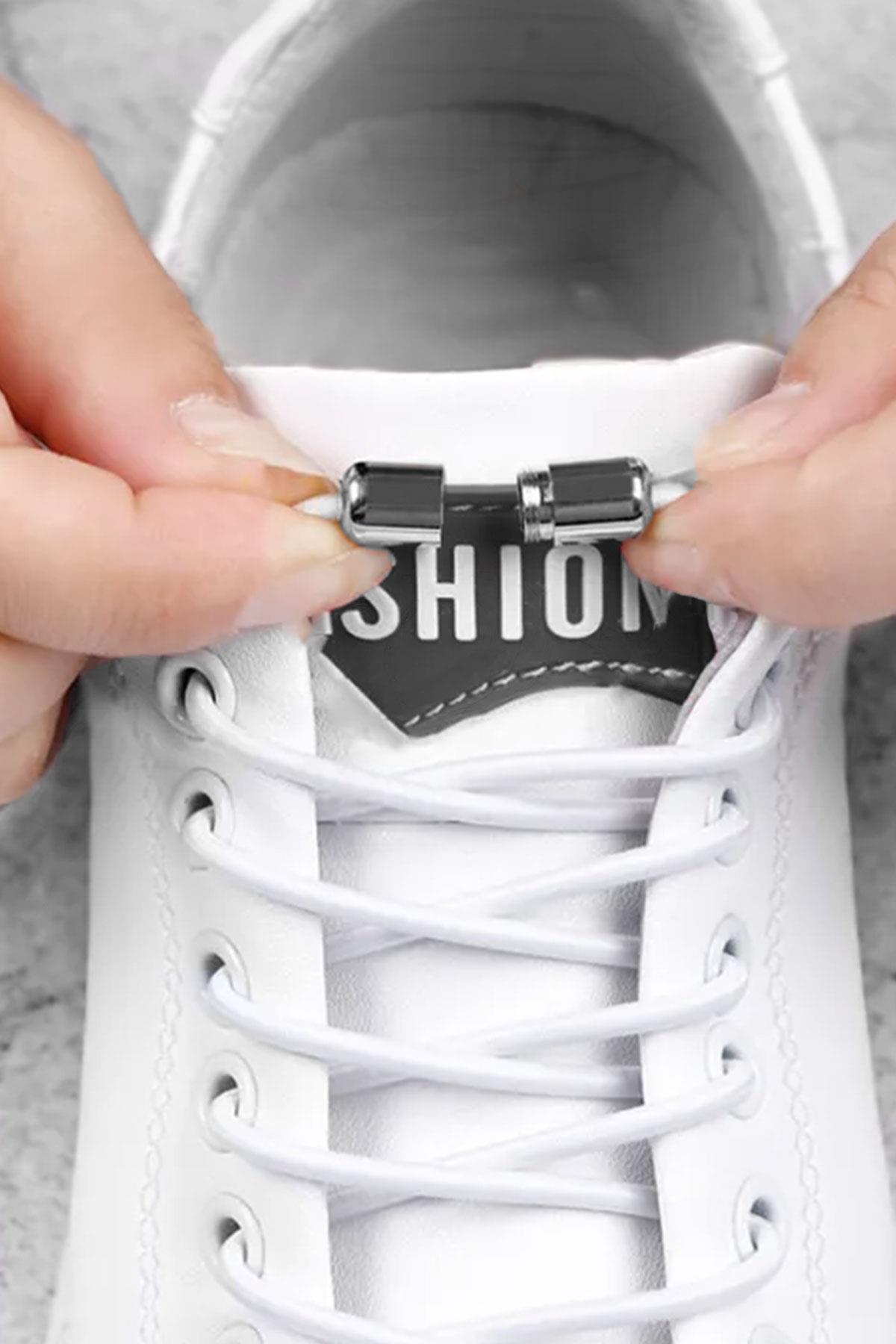 Ayarlanabilir 1 Çift Beyaz Vidalı Kapsül Uçlu Yuvarlak Lastik Pratik Bağcık BGCK-0008-B