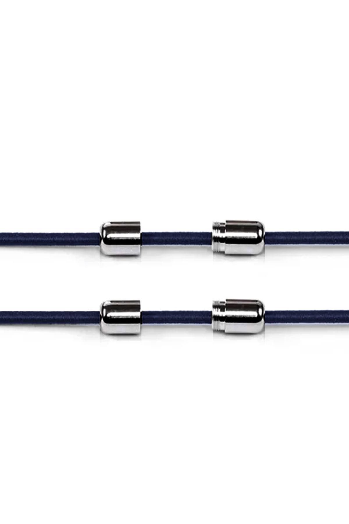 Ayarlanabilir 1 Çift Lacivert Vidalı Kapsül Uçlu Yuvarlak Lastik Pratik Bağcık BGCK-0008-L