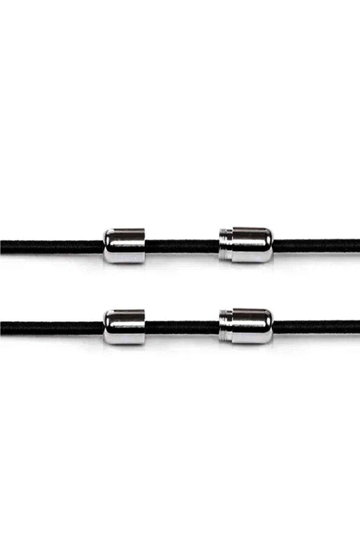 Ayarlanabilir 1 Çift Siyah Vidalı Kapsül Uçlu Yuvarlak Lastik Pratik Bağcık BGCK-0008-S