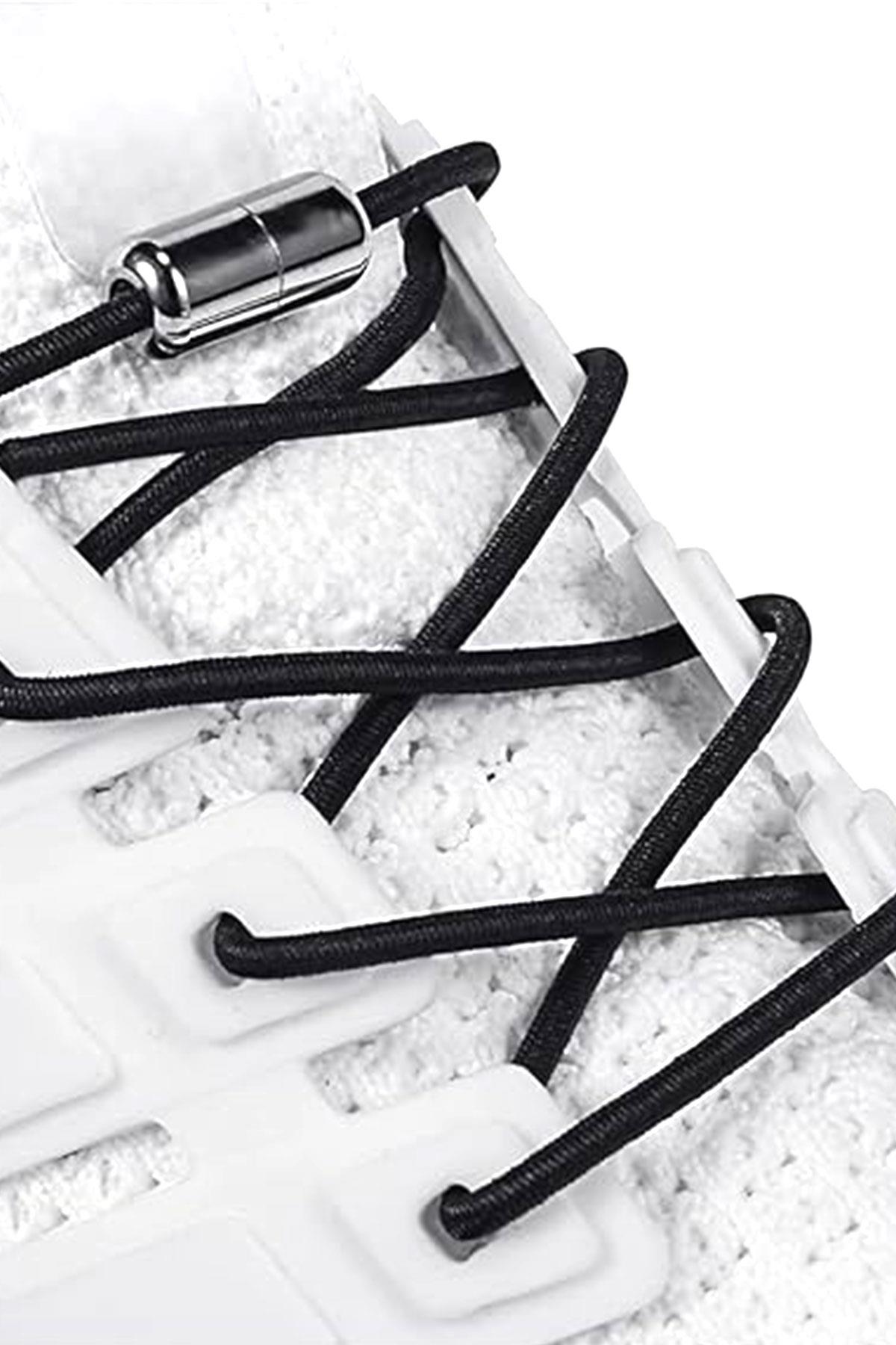 Ayarlanabilir 1 Çift Siyah Vidalı Kapsül Uçlu Yuvarlak Lastik Pratik Bağcık BGCK-0008-S