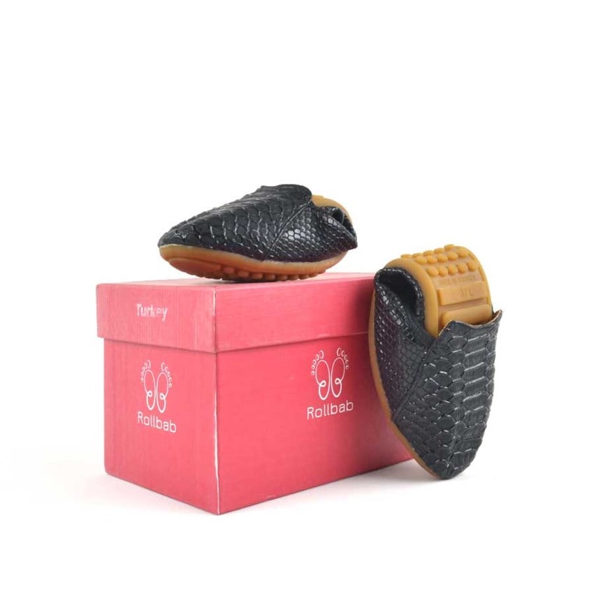 Kadın Babet Siyah Timsah Derisi Desenli Katlanabilir Kadın Babet KB02-YDS