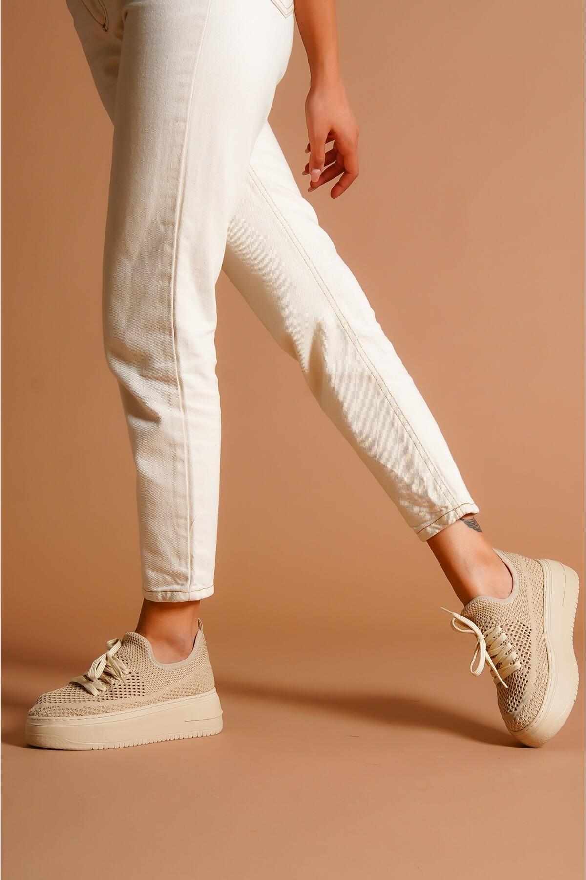 Benito Bej Triko Streç Kalın Tabanlı Sneakers