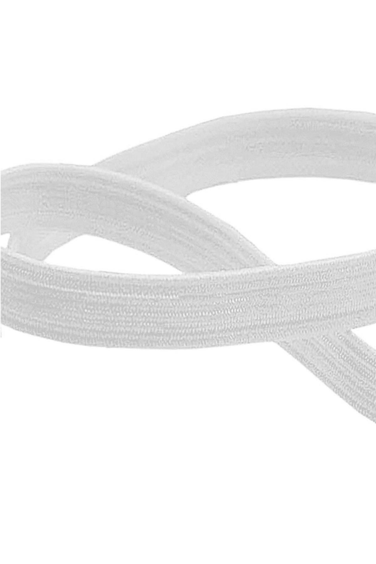 Beyaz 12 mm 5 mt Dayanıklı Sert Yassı Elastik Şerit Lastik B-0104-B-12
