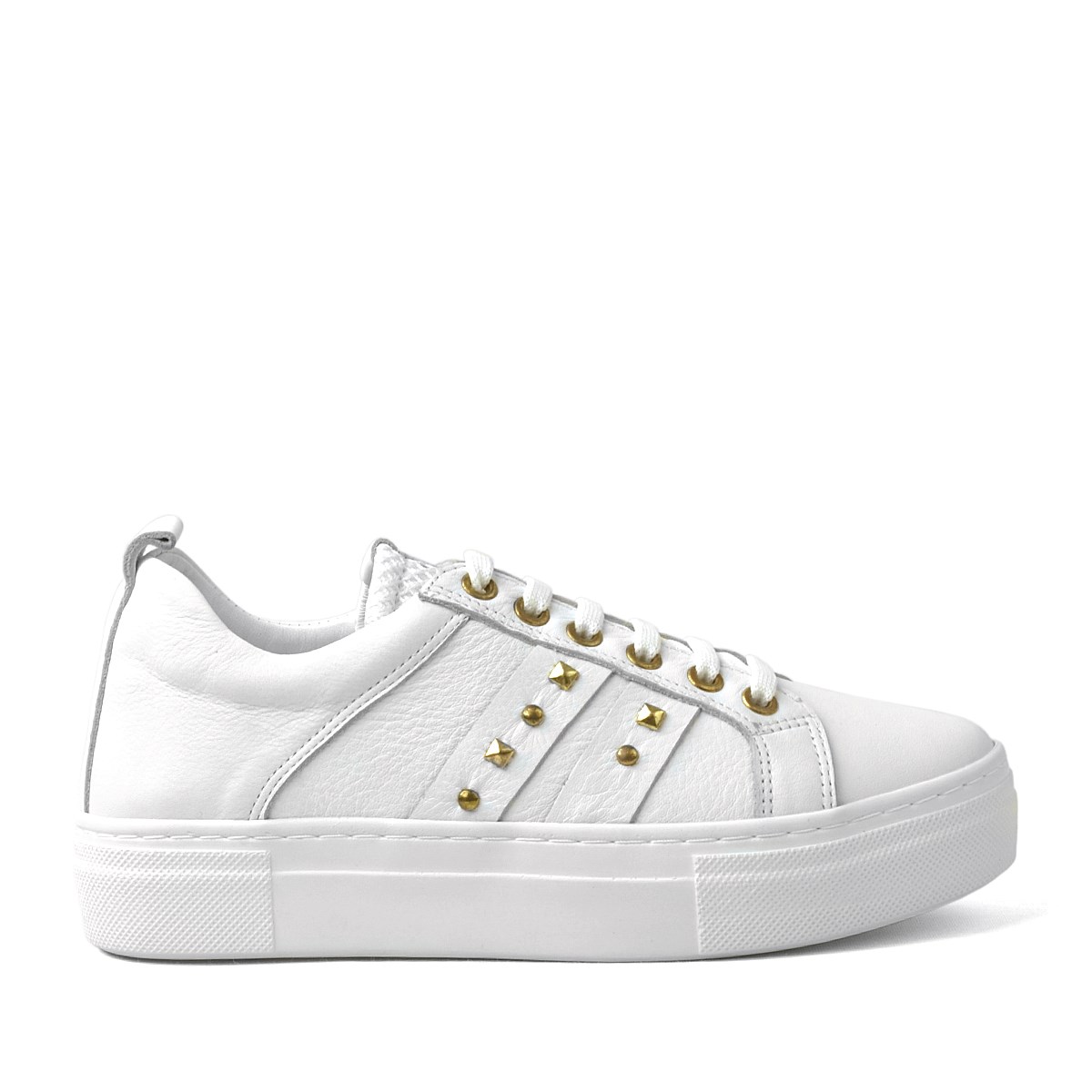 Beyaz Hakiki Deri Yüksek Taban Kadın Sneaker