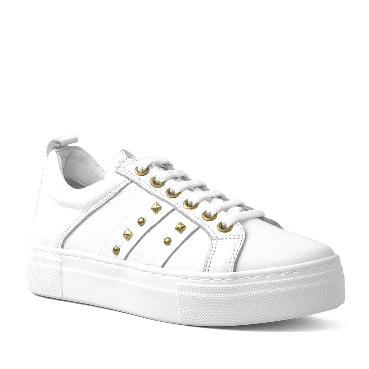 Beyaz Hakiki Deri Yüksek Taban Kadın Sneaker