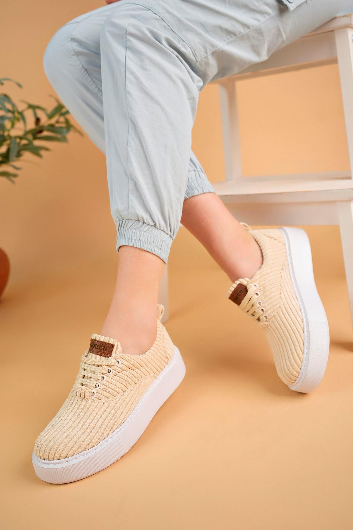 CH173 CBT Velluto Kadın Ayakkabı BEJ