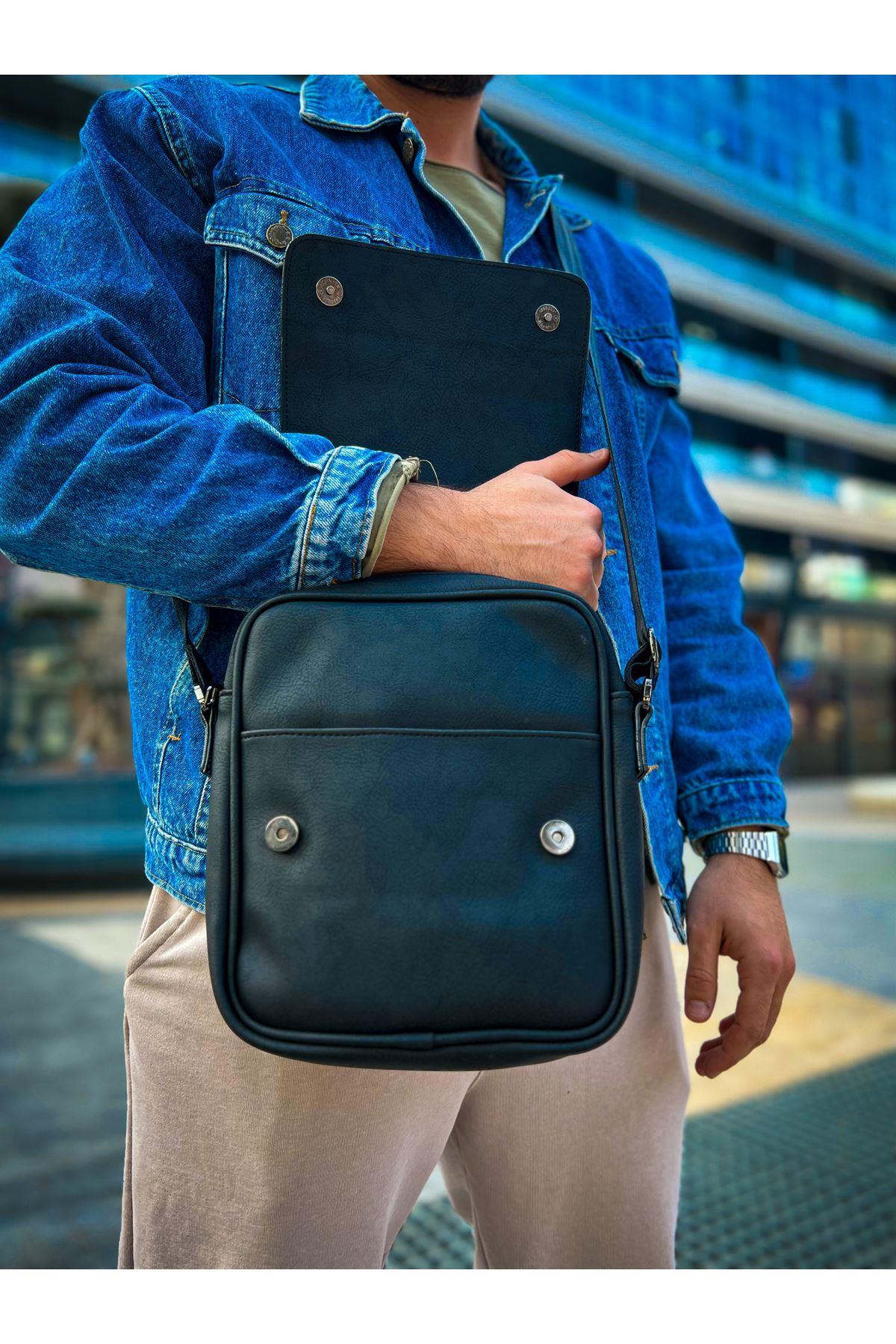 CNT009 Cilt Deri Siyah Erkek Yan Omuz Çantası