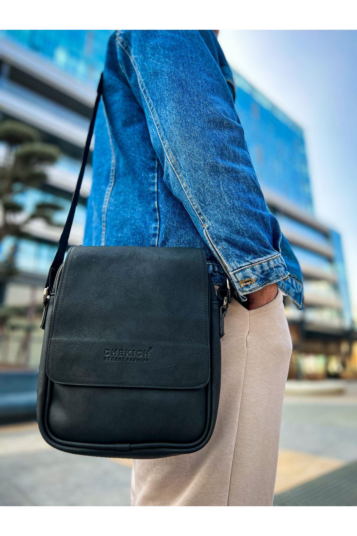 CNT009 Cilt Deri Siyah Erkek Yan Omuz Çantası