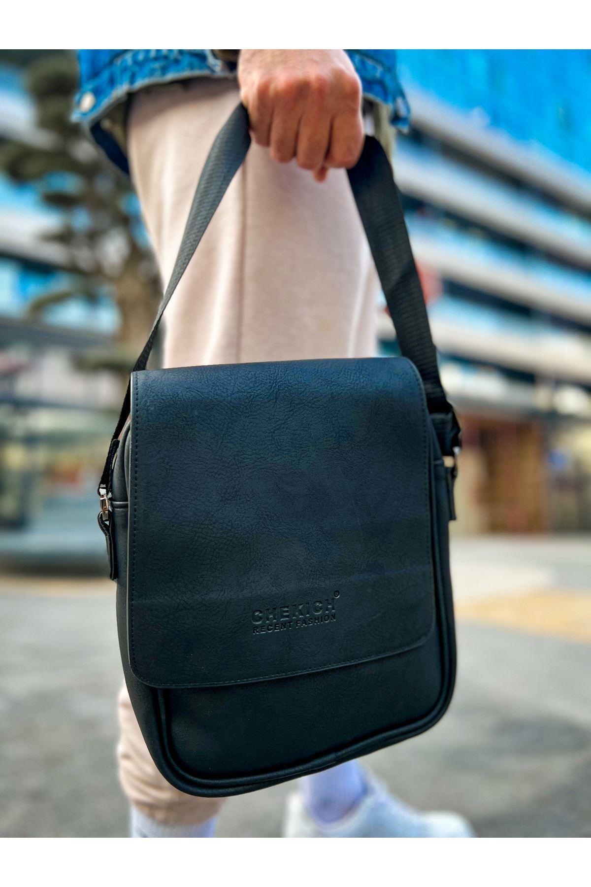 CNT009 Cilt Deri Siyah Erkek Yan Omuz Çantası