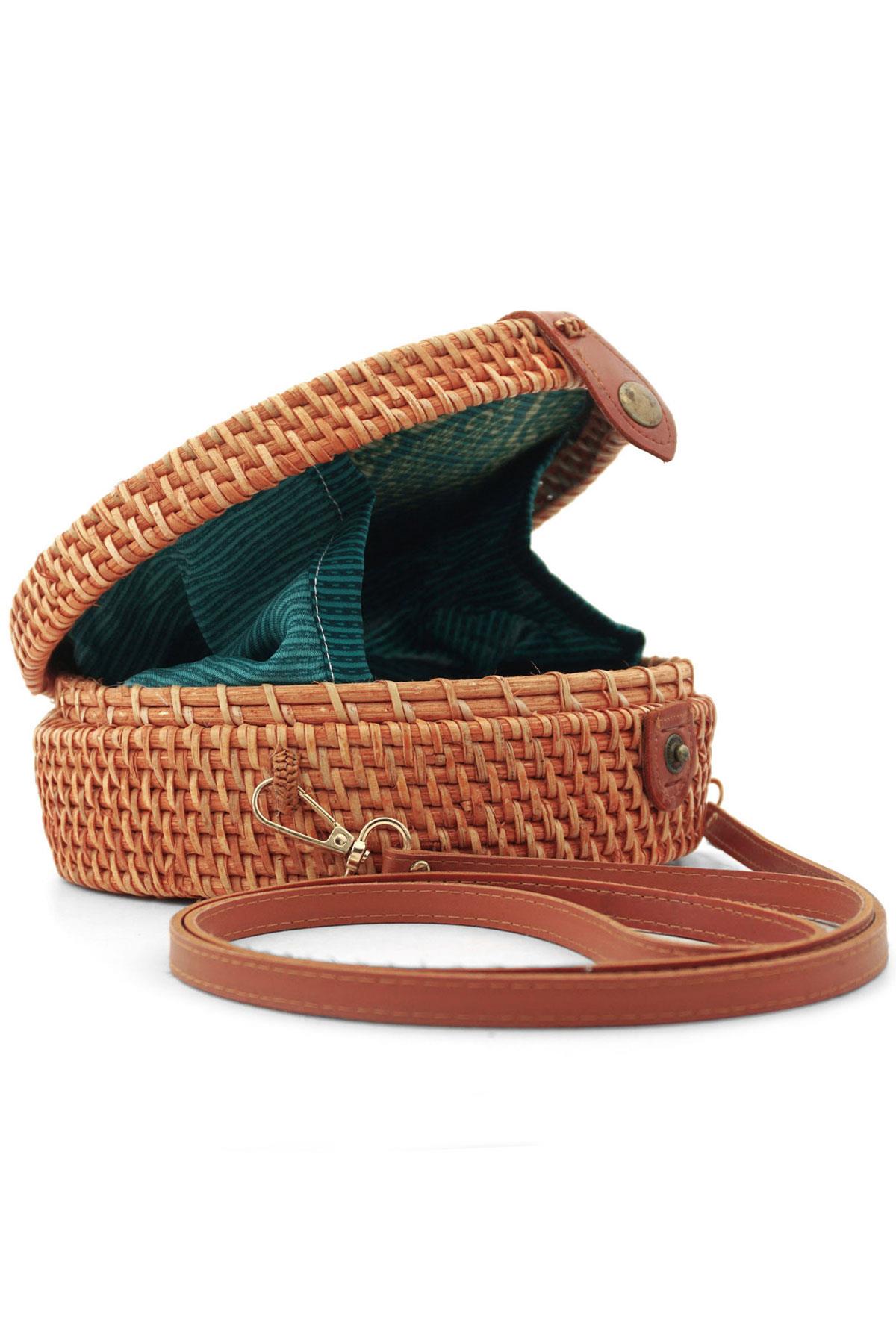 El Yapımı Hasır Rattan Desenli Yuvarlak Kutu Çanta KC105-HSDS