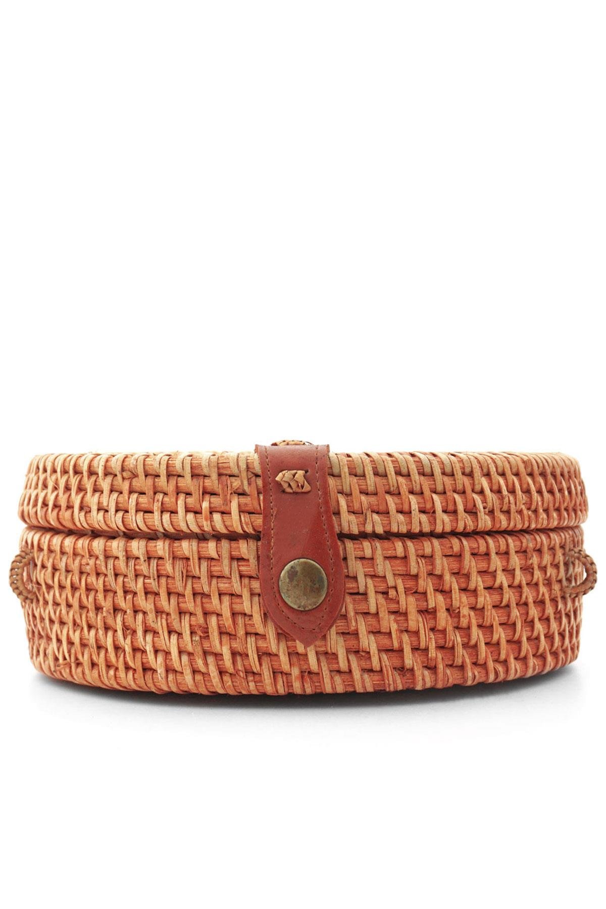 El Yapımı Hasır Rattan Desenli Yuvarlak Kutu Çanta KC105-HSDS