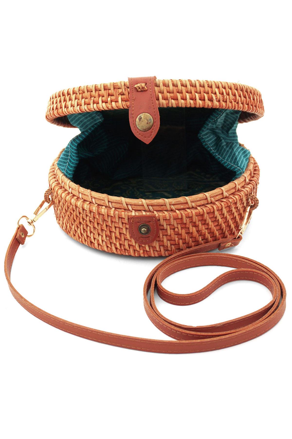 El Yapımı Hasır Rattan Desenli Yuvarlak Kutu Çanta KC105-HSDS