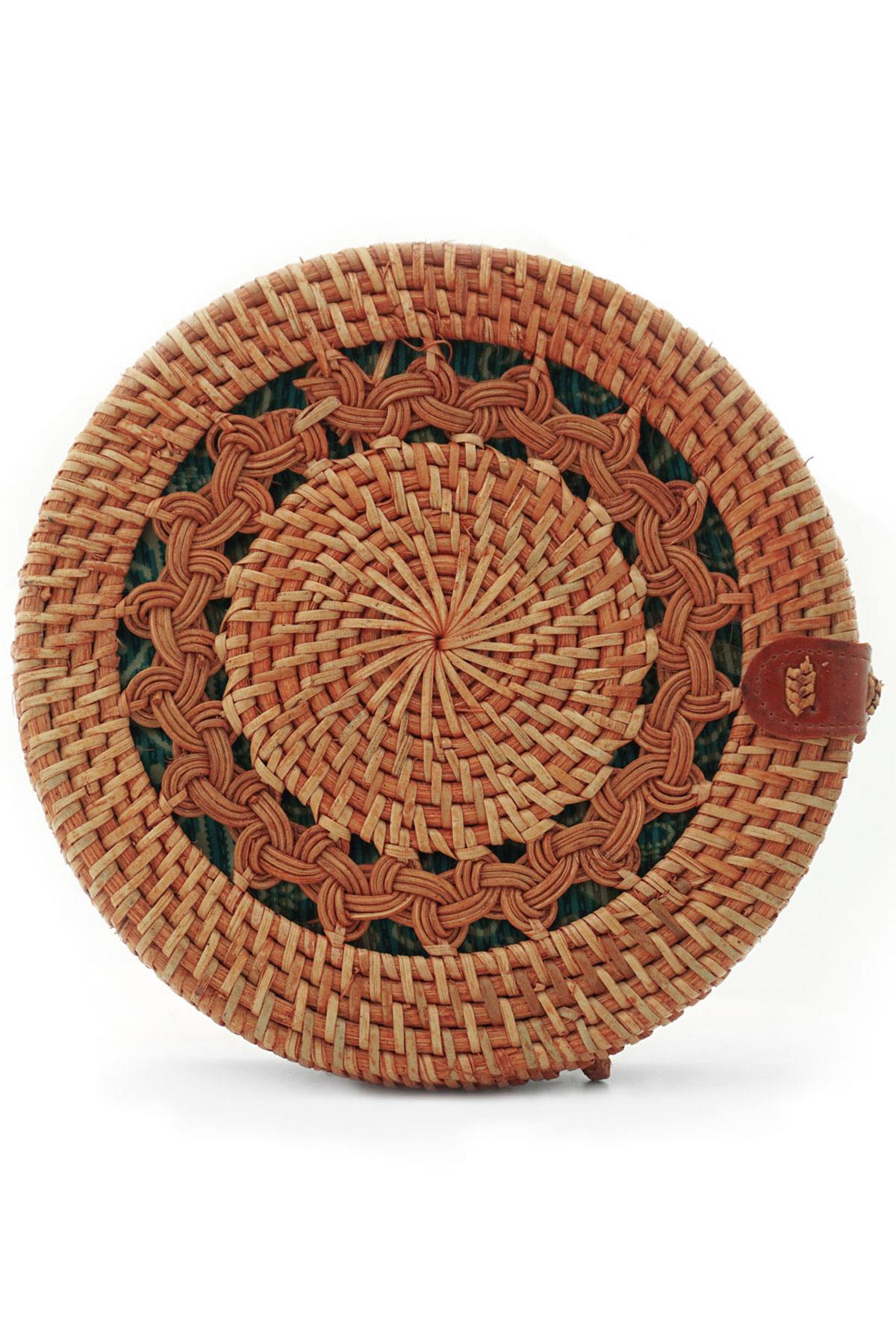 El Yapımı Hasır Rattan Desenli Yuvarlak Kutu Çanta KC105-HSDS