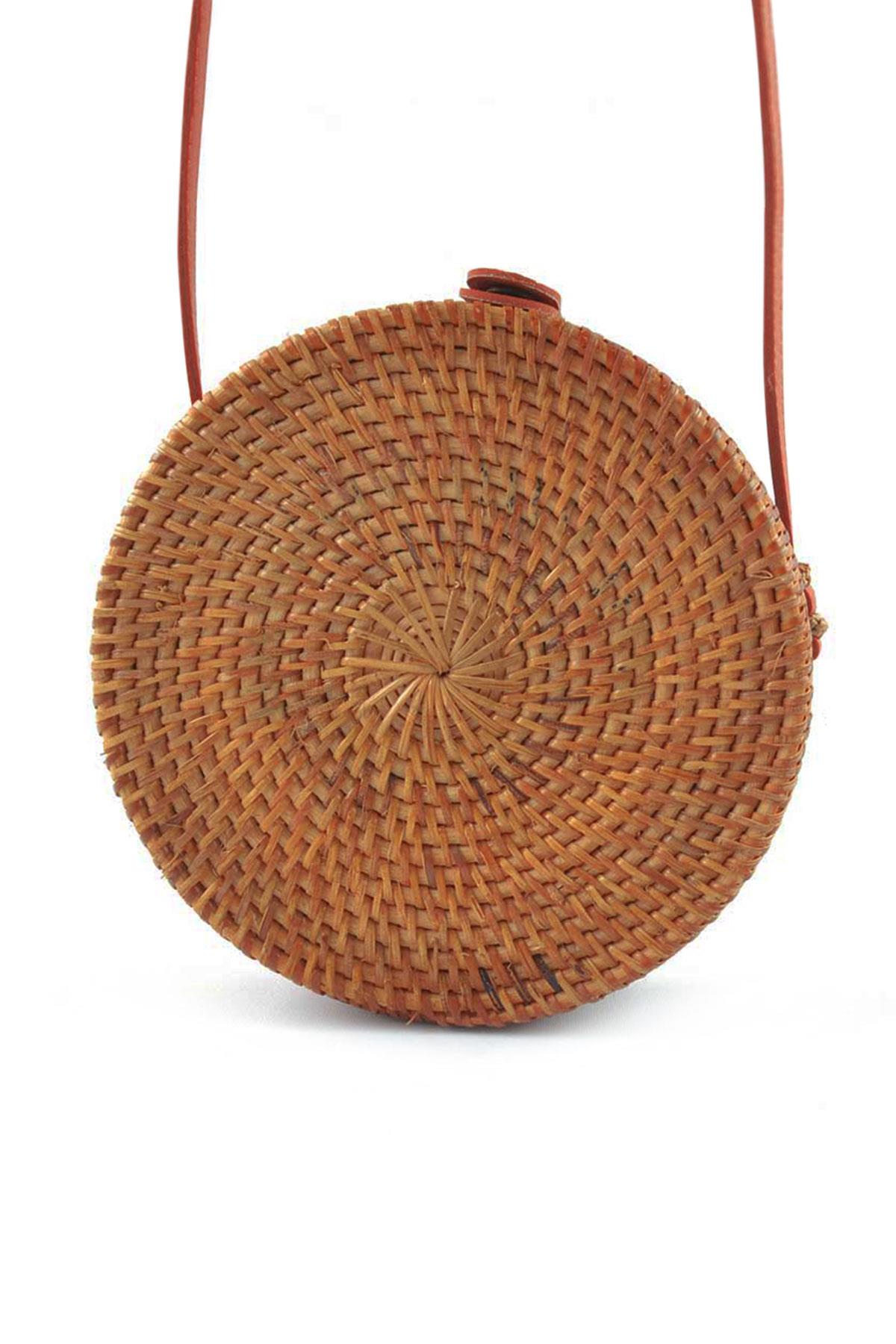 El Yapımı Hasır Rattan Yuvarlak Kutu Çanta KC105-HS2