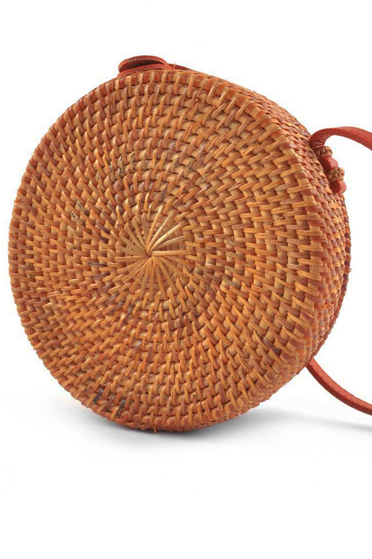 El Yapımı Hasır Rattan Yuvarlak Kutu Çanta KC105-HS2