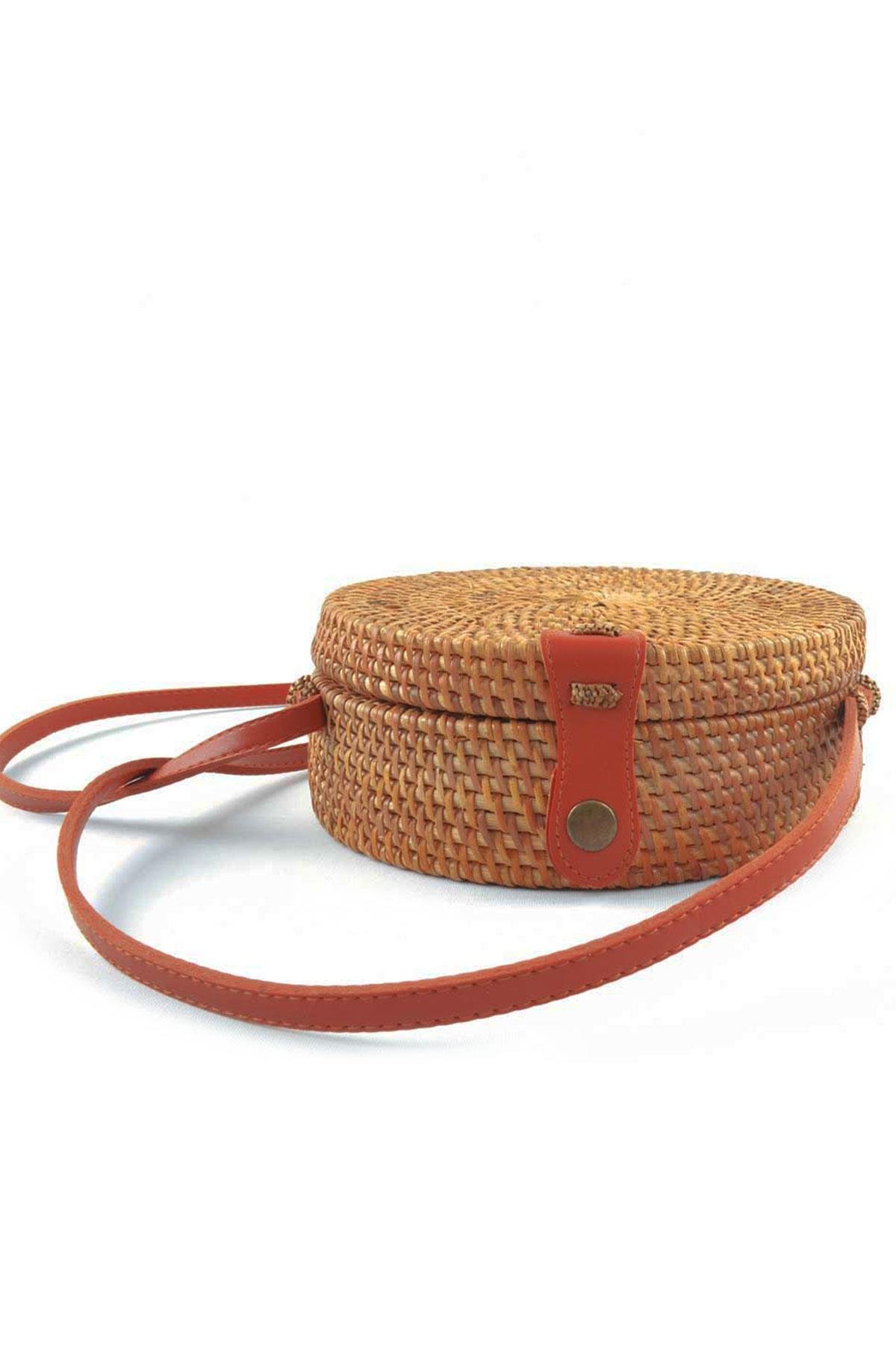 El Yapımı Hasır Rattan Yuvarlak Kutu Çanta KC105-HS2