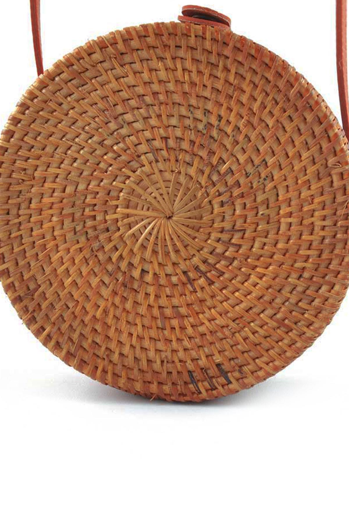 El Yapımı Hasır Rattan Yuvarlak Kutu Çanta KC105-HS2