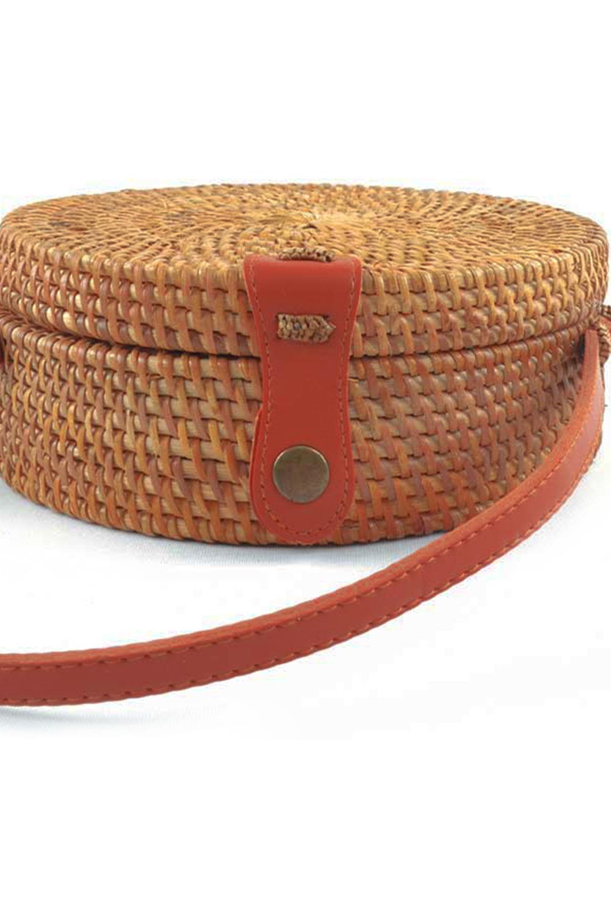 El Yapımı Hasır Rattan Yuvarlak Kutu Çanta KC105-HS2