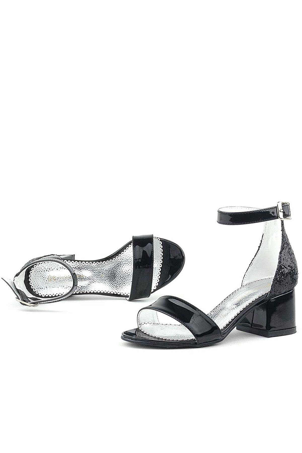 Elsa Siyah Rugan Simli Kalın Topuklu Kız Çocuk Abiye Ayakkabı B610-SIA.26