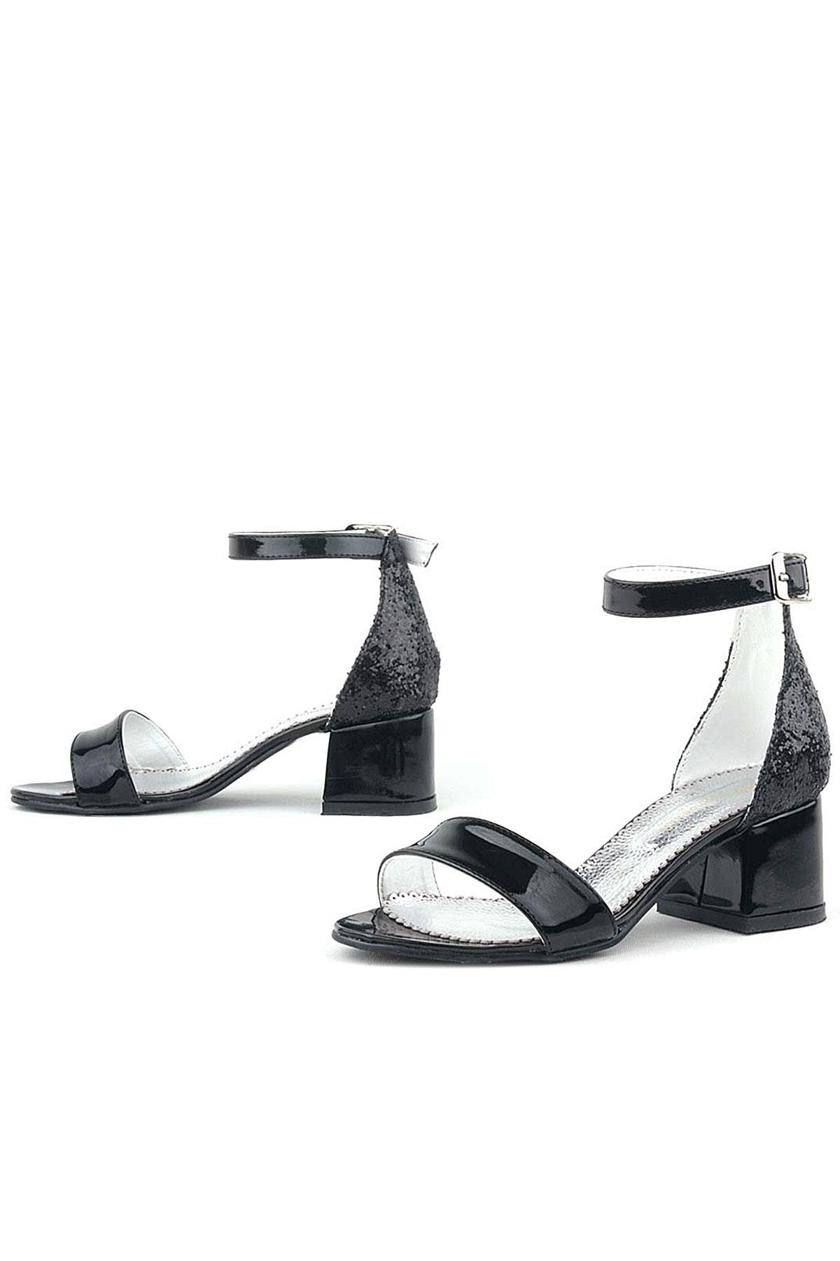 Elsa Siyah Rugan Simli Kalın Topuklu Kız Çocuk Abiye Ayakkabı B610-SIA.26