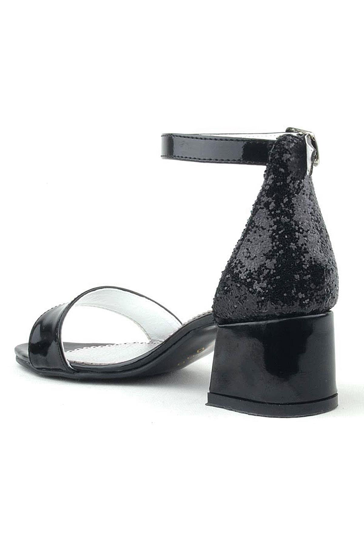 Elsa Siyah Rugan Simli Kalın Topuklu Kız Çocuk Abiye Ayakkabı B610-SIA.26