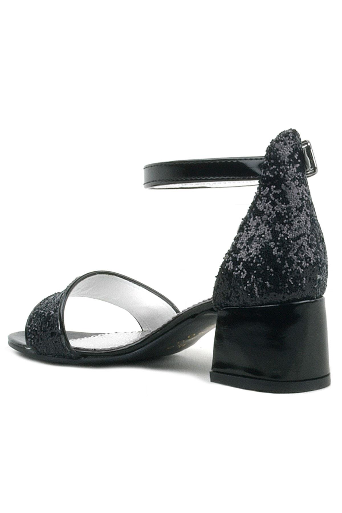 Elsa Siyah Simli Kalın Topuklu Kız Çocuk Abiye Ayakkabı B610-SI.26