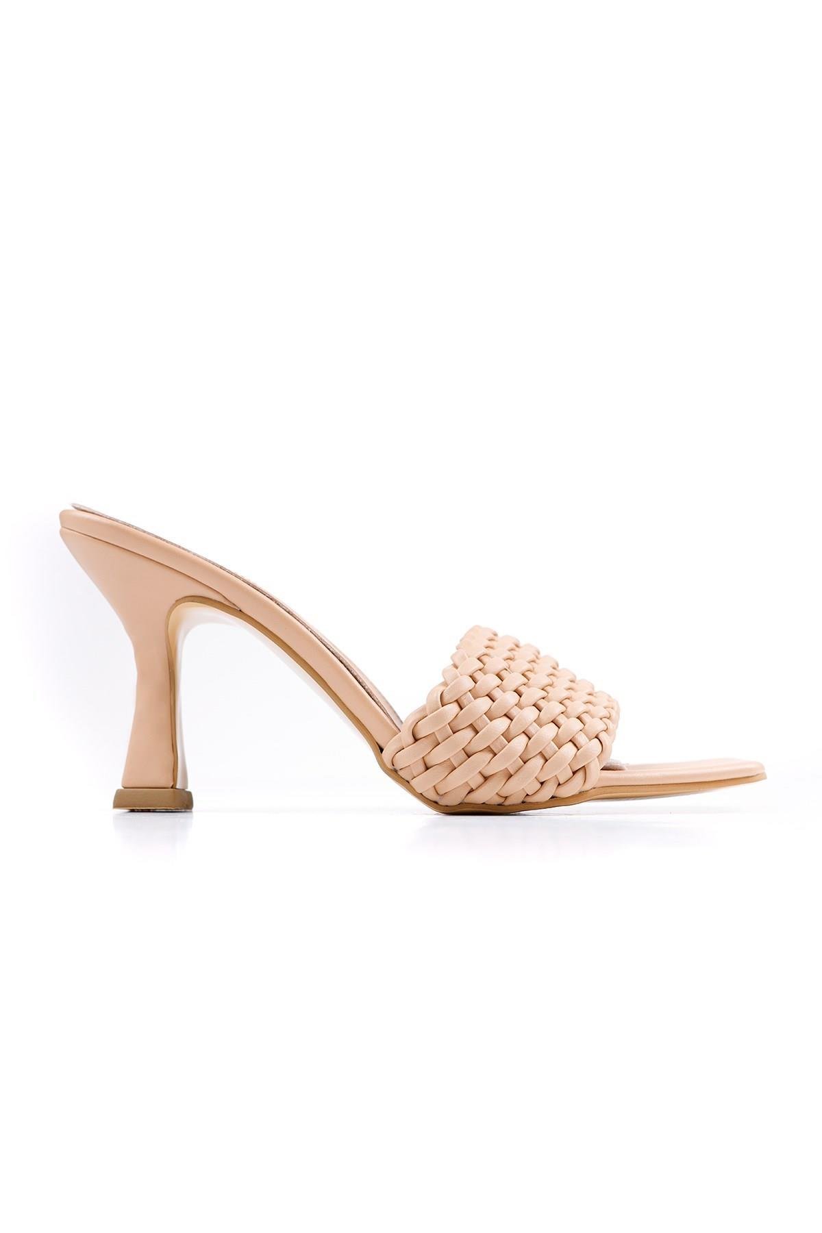 Georgia Nud Örgü Baretli Kare Burun Topuklu Terlik