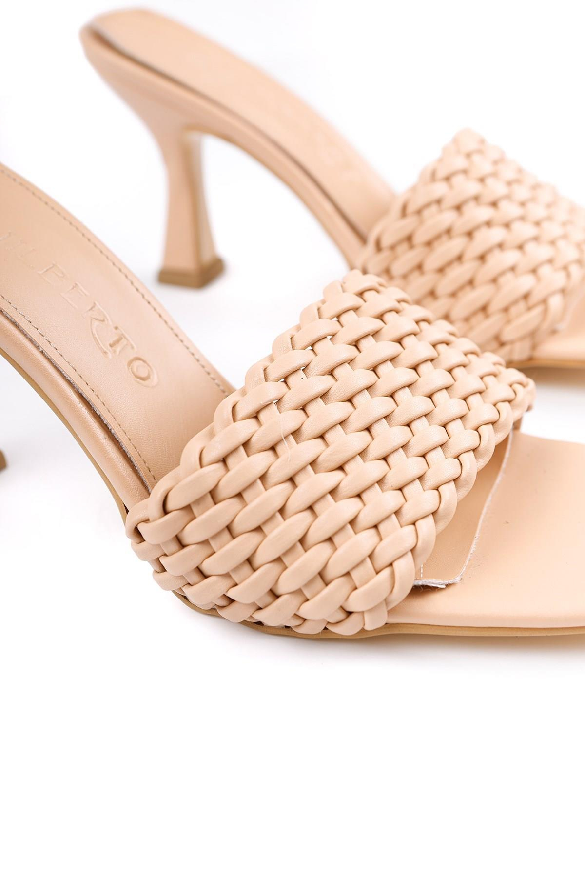 Georgia Nud Örgü Baretli Kare Burun Topuklu Terlik