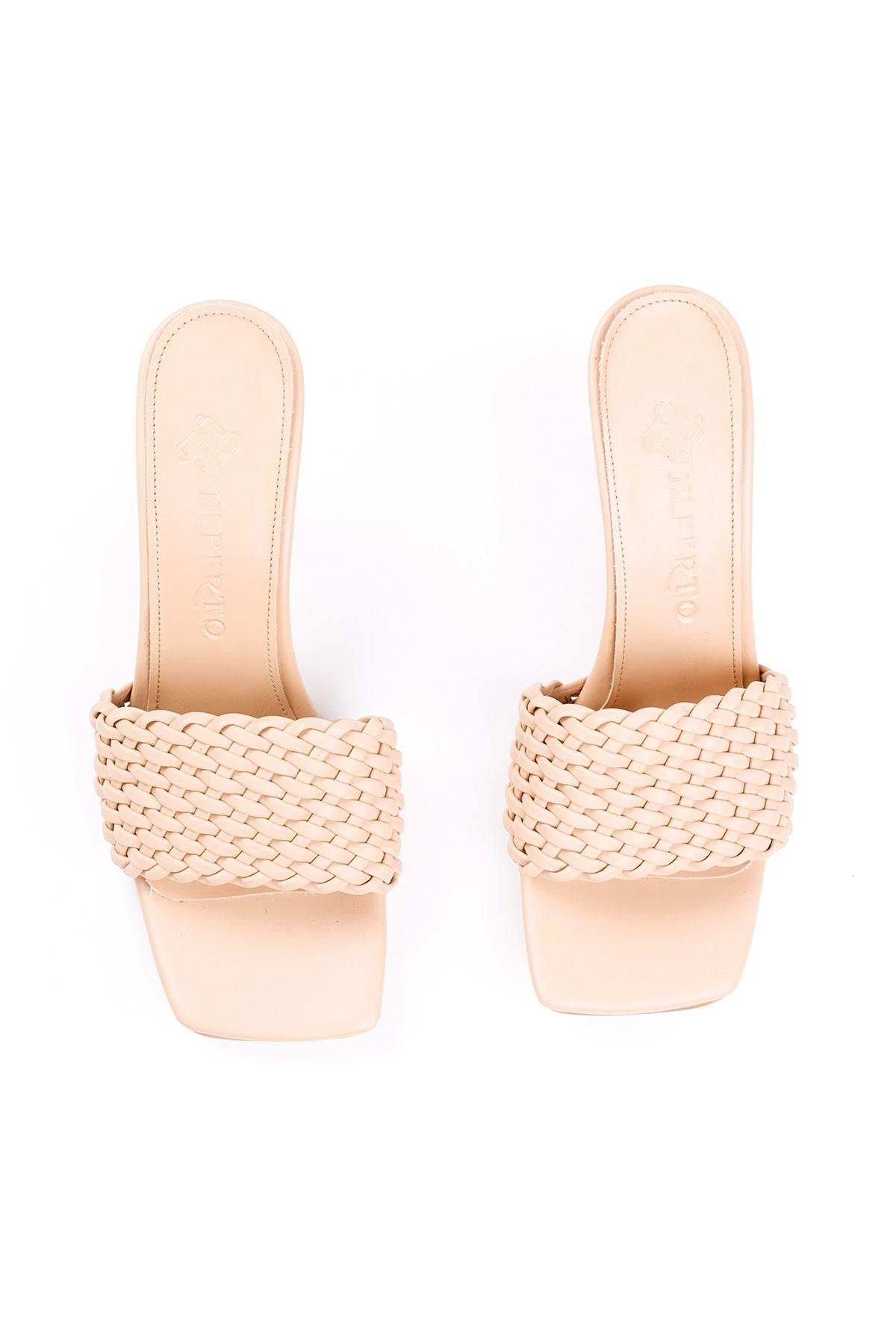 Georgia Nud Örgü Baretli Kare Burun Topuklu Terlik