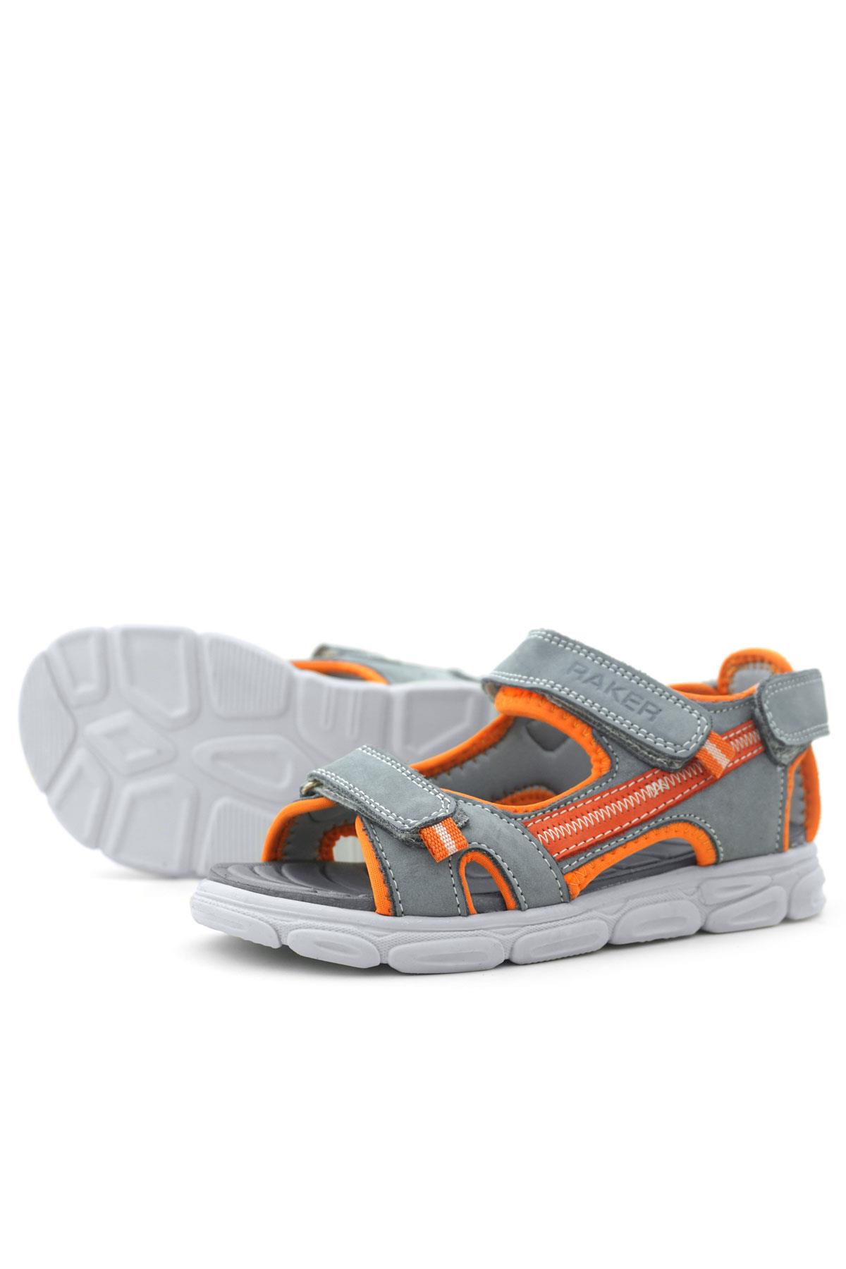 Genuine Leather Grey Orange Kids Sandals Shoes 10358-GTG.26