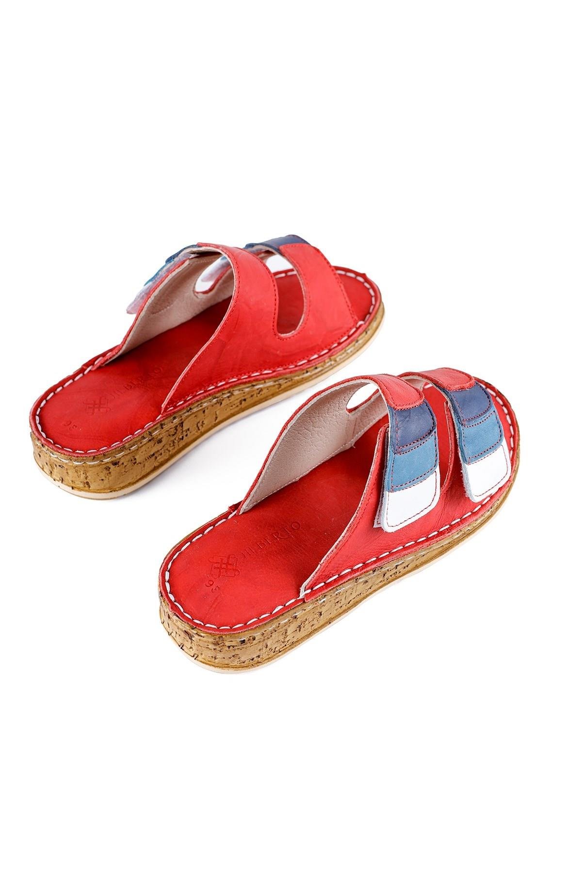 Hakiki Deri Kassid Kırmızı Comfort Terlik