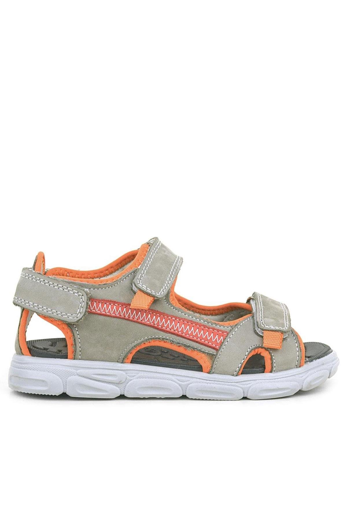 Hakiki Deri Kum Rengi Turuncu Çocuk Sandalet Ayakkabı 10358-KMTU.26