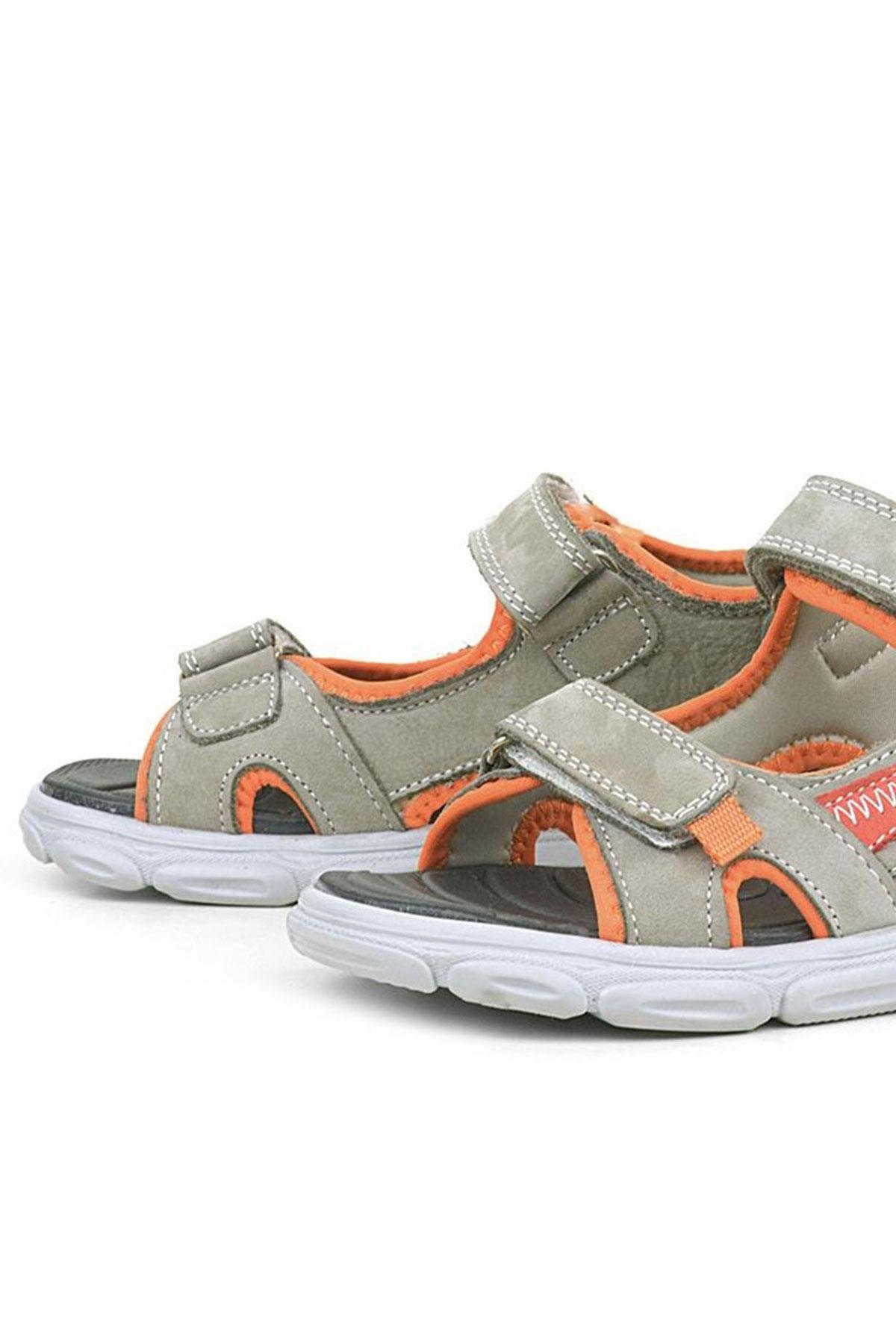 Hakiki Deri Kum Rengi Turuncu Çocuk Sandalet Ayakkabı 10358-KMTU.26