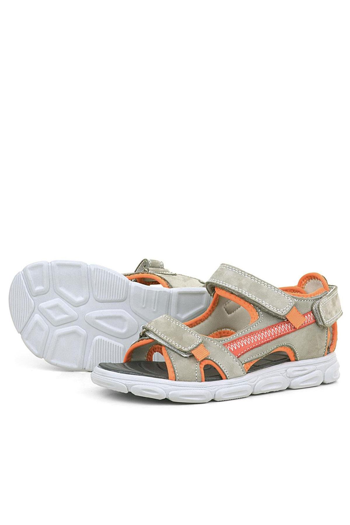 Hakiki Deri Kum Rengi Turuncu Çocuk Sandalet Ayakkabı 10358-KMTU.26