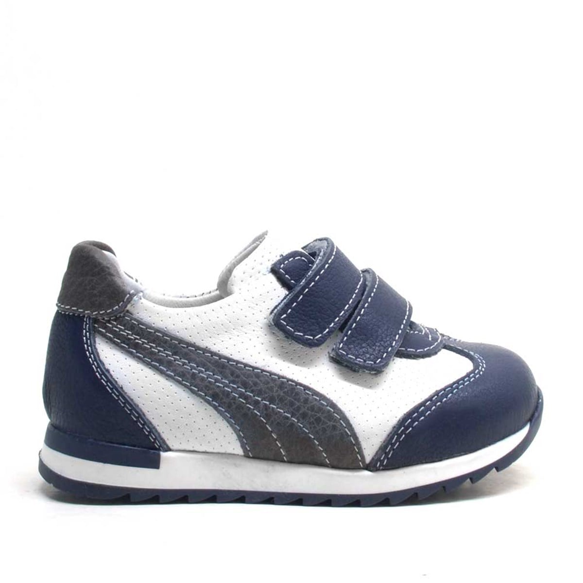 Hakiki Deri Lacivert Gri Cırtlı Erkek Bebek Spor Ayakkabı