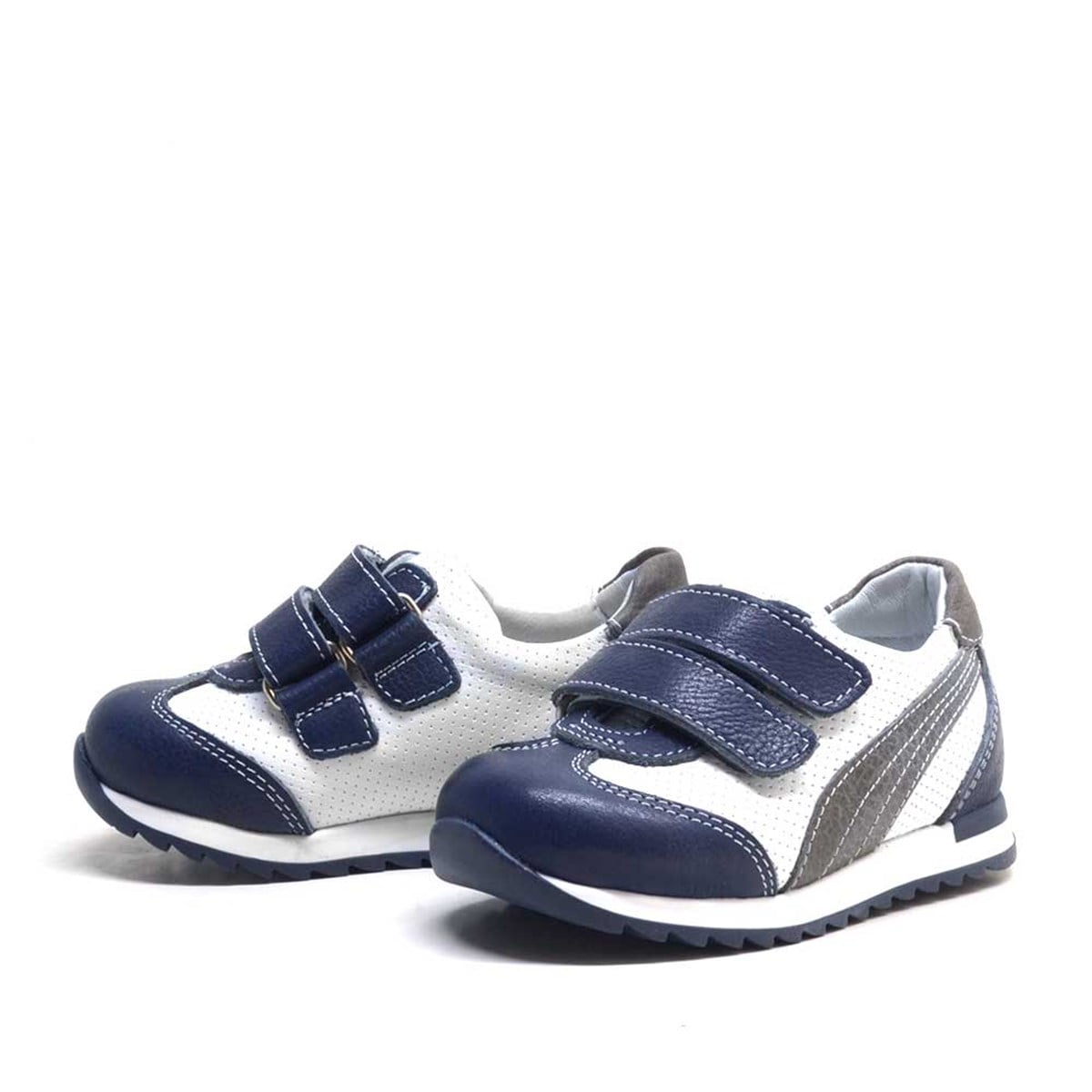 Hakiki Deri Lacivert Gri Cırtlı Erkek Bebek Spor Ayakkabı