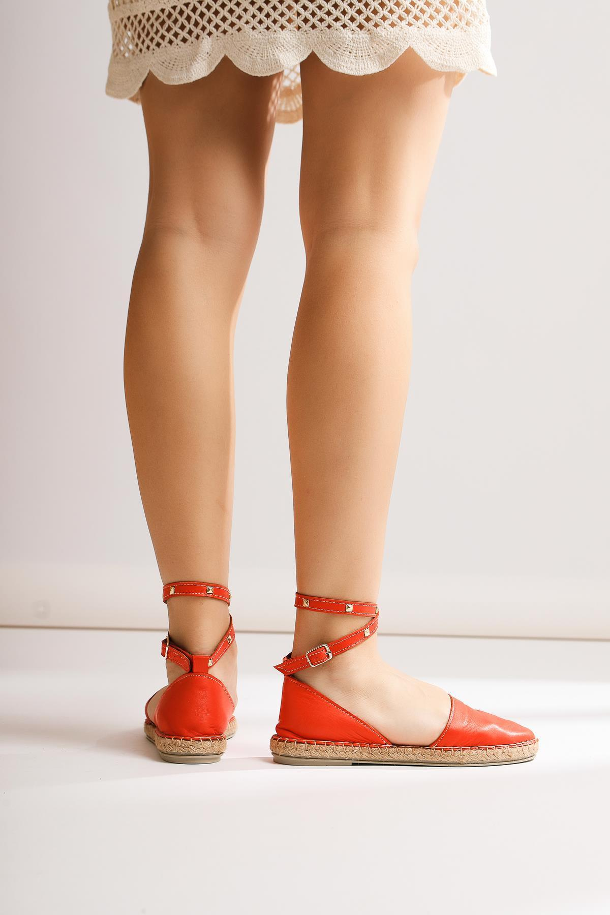 Hakiki Deri Maritsa Kırmızı Sandalet