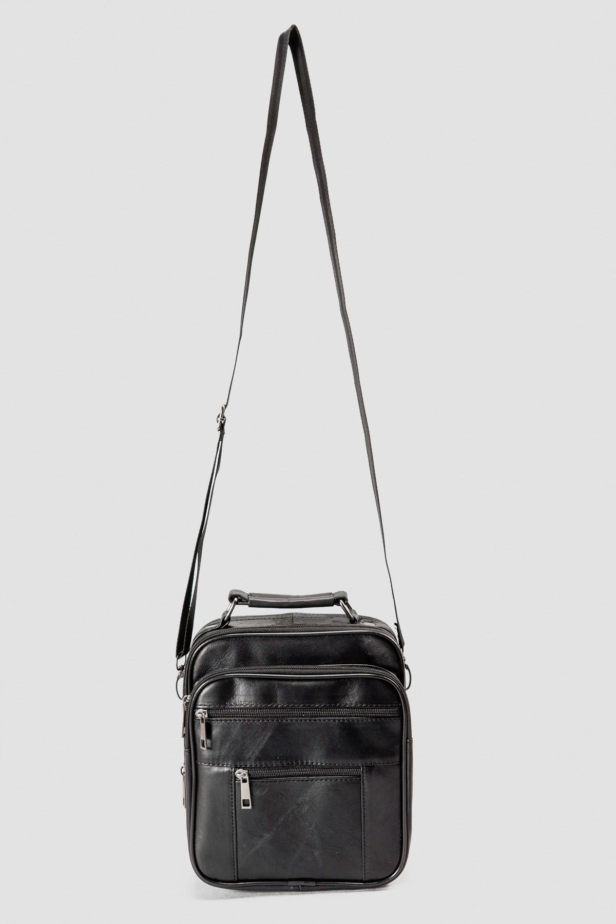 Hakiki Deri Siyah Çok Gözlü Erkek Omuz ve El Çantası EC751-S