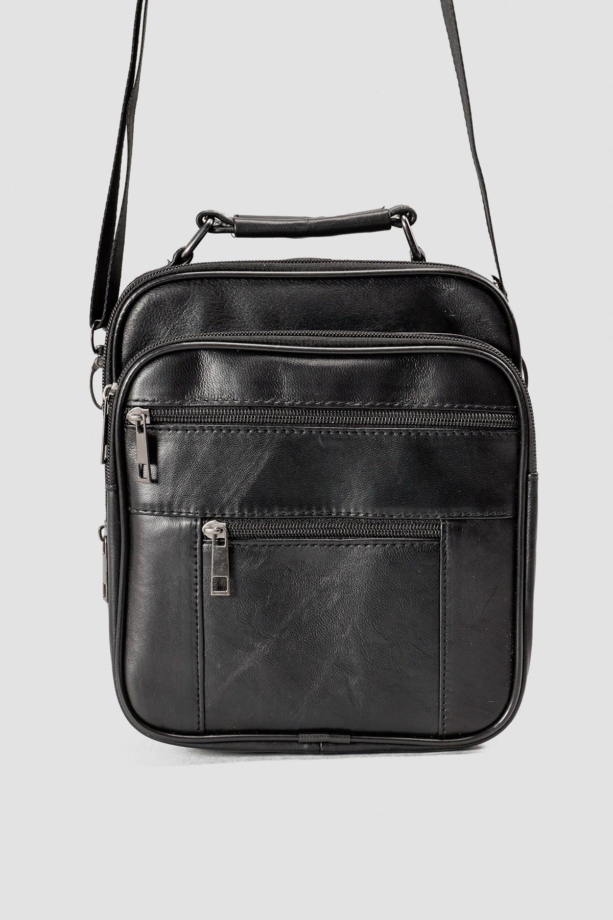 Hakiki Deri Siyah Çok Gözlü Erkek Omuz ve El Çantası EC751-S