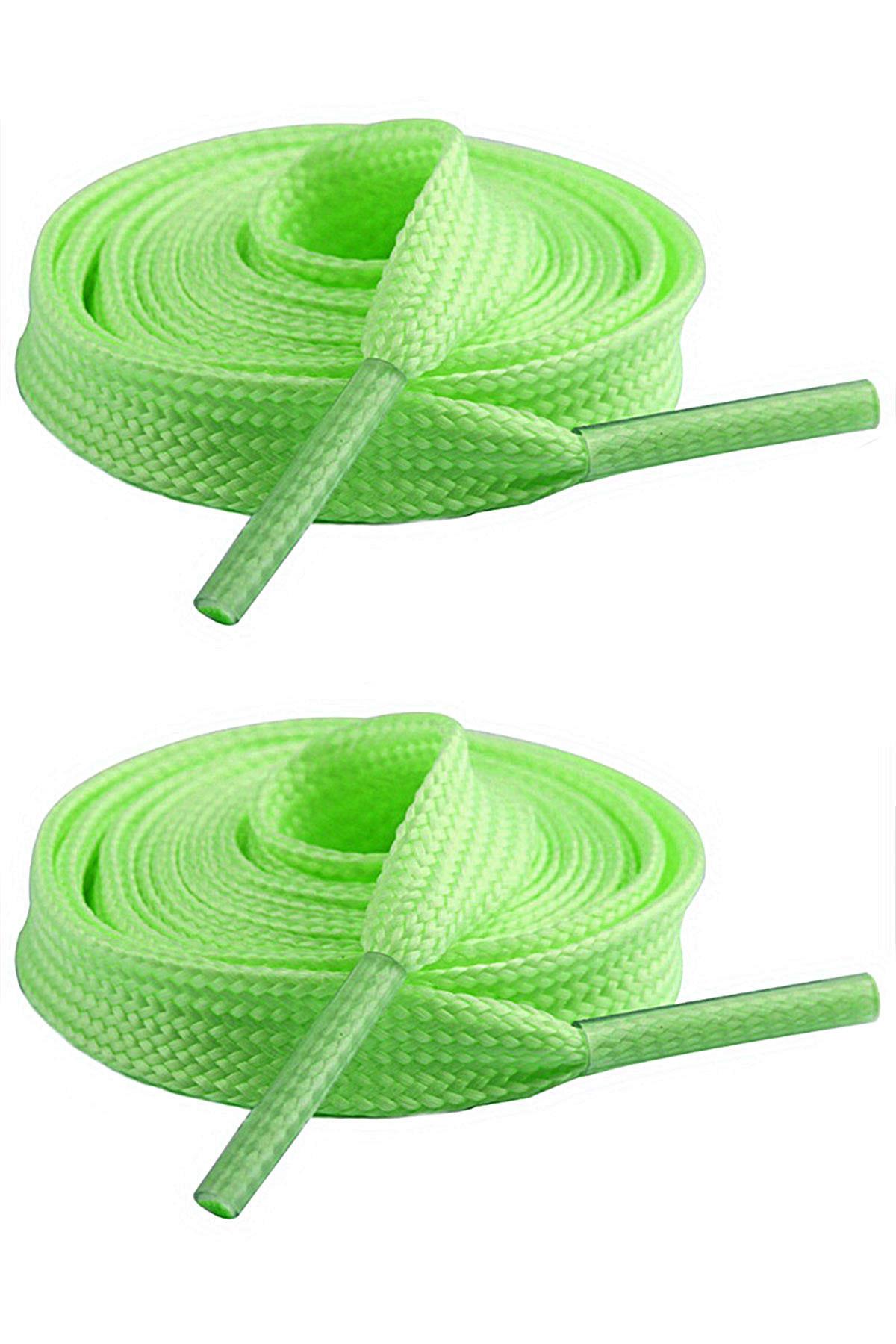 Fosforlu Neon 1 cm Kalınlığında Yeşil Renk 1 Çift Yassı Spor Ayakkabı Bağcığı
