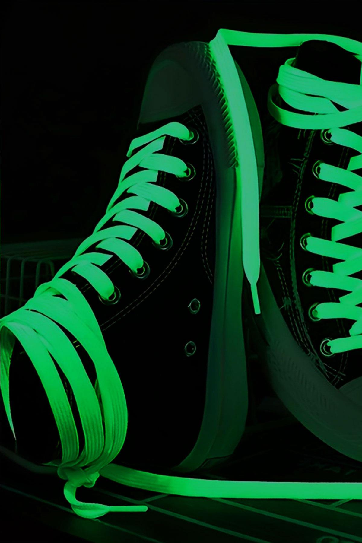 Fosforlu Neon 1 cm Kalınlığında Yeşil Renk 1 Çift Yassı Spor Ayakkabı Bağcığı