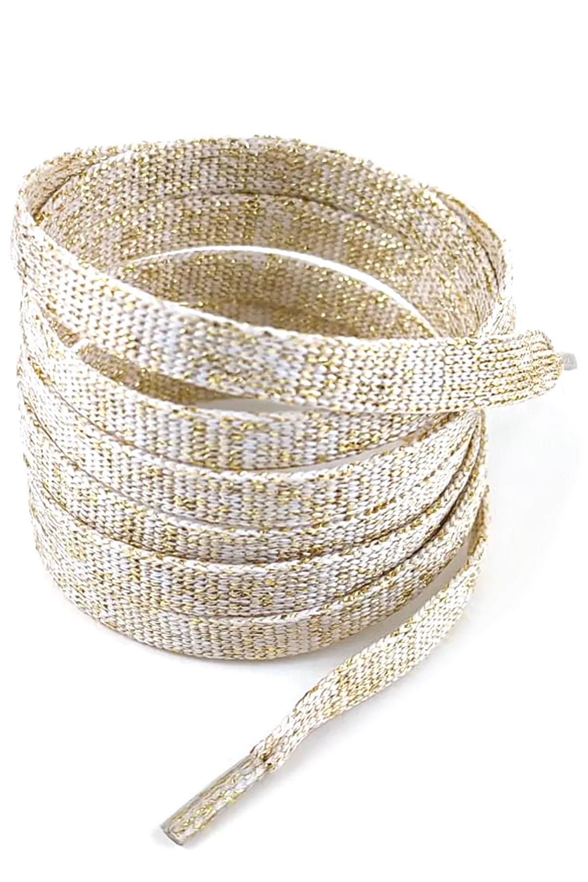 Altın Simli 1 cm Kalınlığında 1 Çift Yassı Spor Ayakkabı Bağcığı