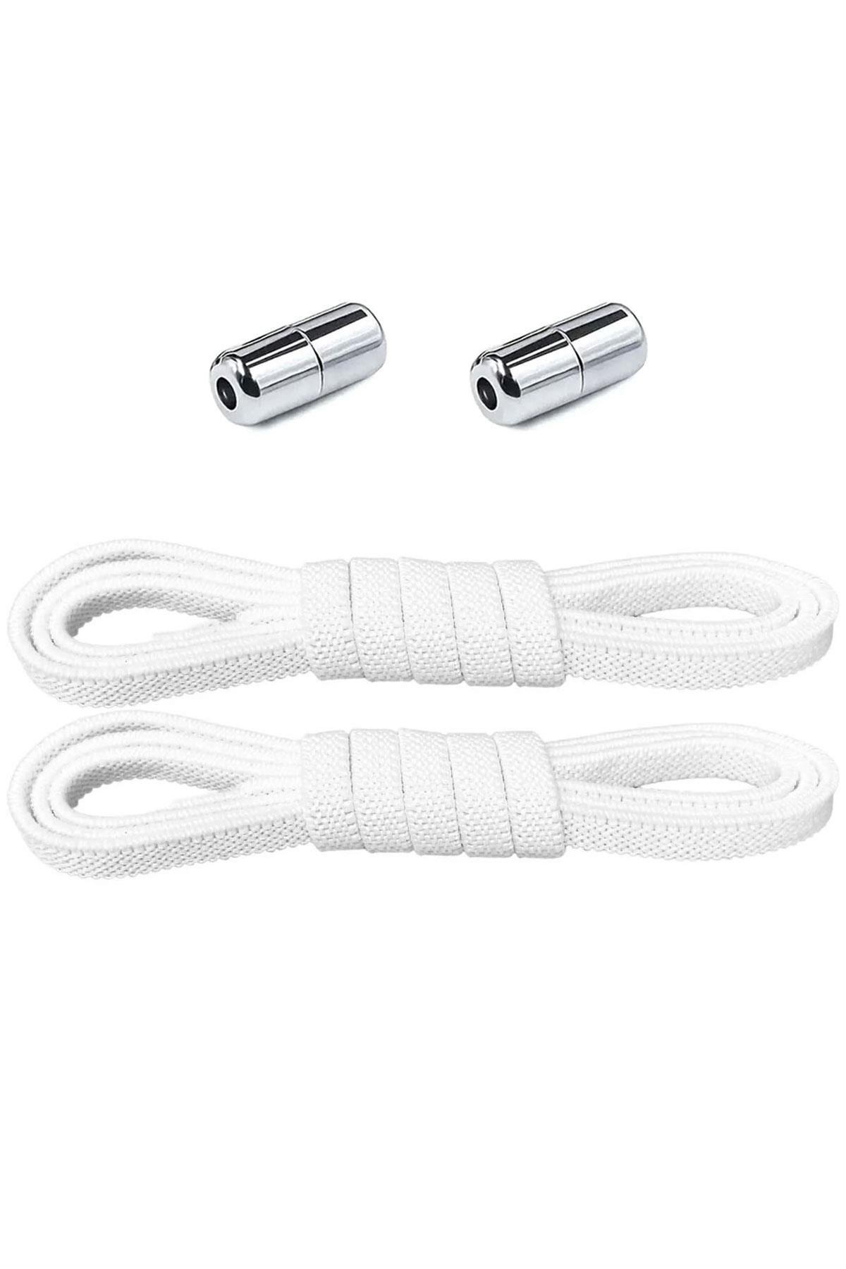 Ayarlanabilir 1 Çift Beyaz Vidalı Kapsül Uçlu 6 MM Lastik Pratik Bağcık