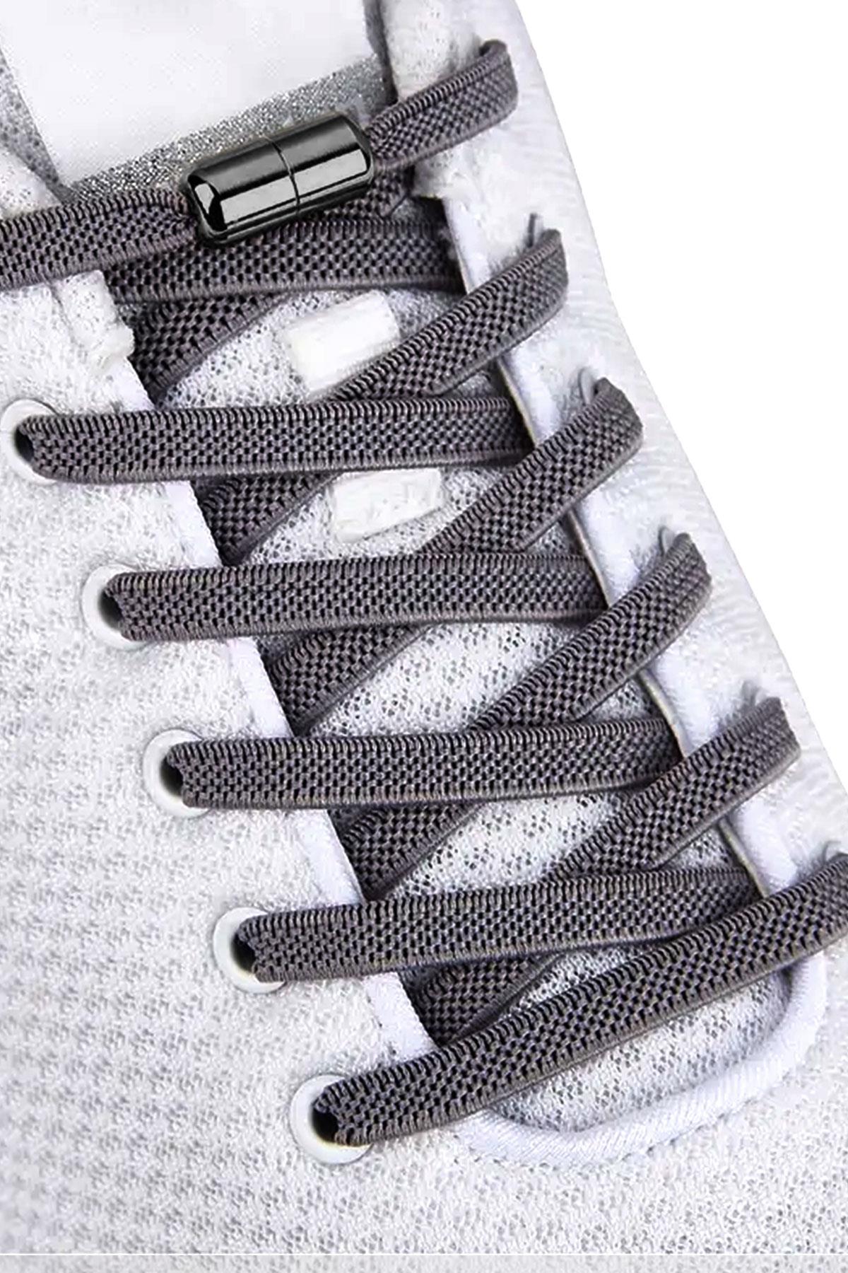 Ayarlanabilir 1 Çift Koyu Gri Vidalı Kapsül Uçlu 6 MM Lastik Pratik Bağcık