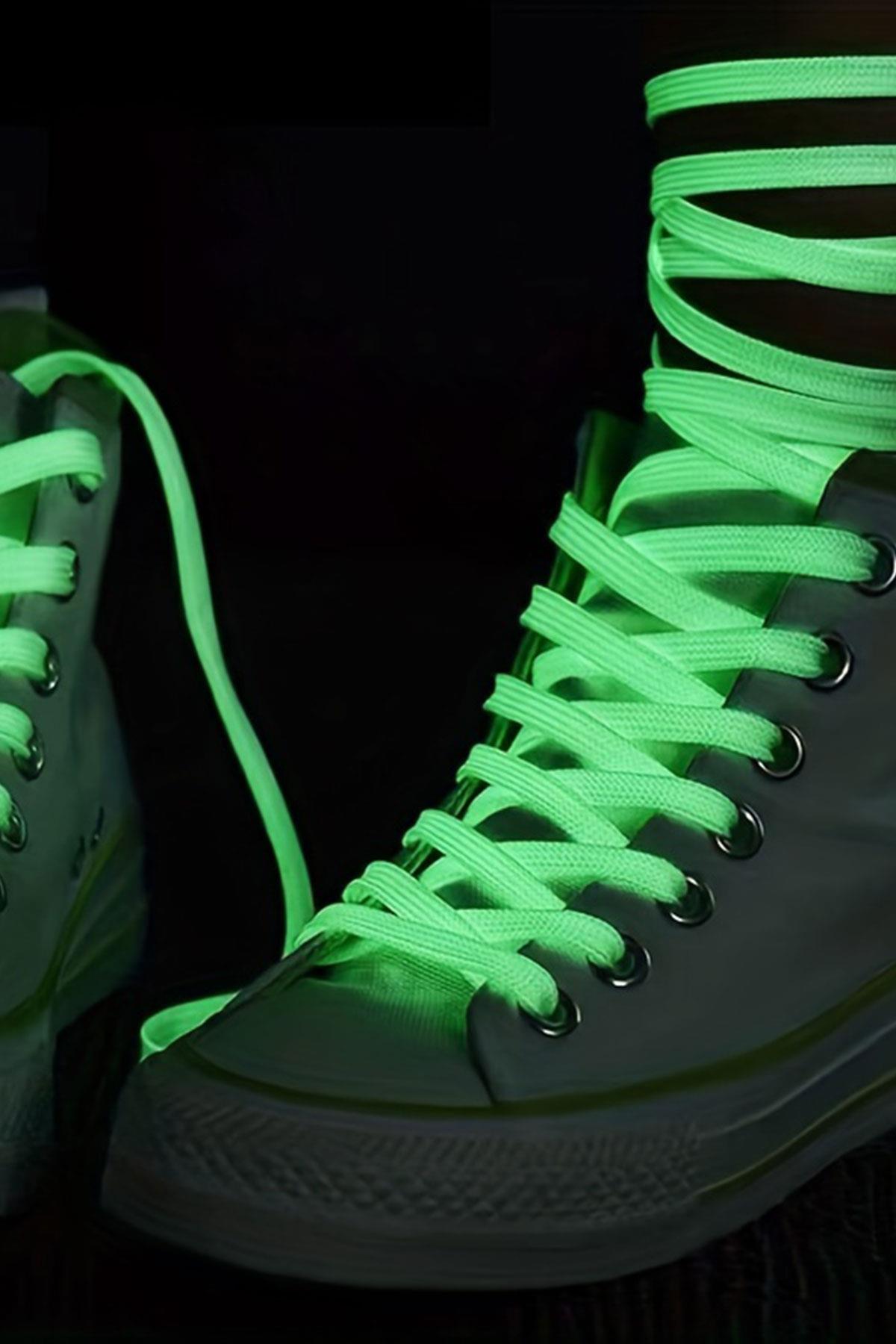 Fosforlu Neon Yeşil 1 cm Kalınlığında 1 Çift Yassı Spor Ayakkabı Bağcığı