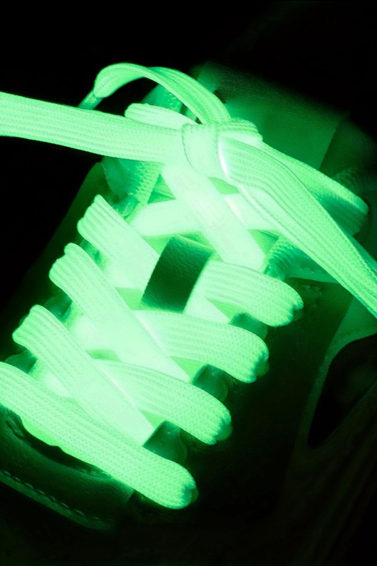 Fosforlu Neon Yeşil 1 cm Kalınlığında 1 Çift Yassı Spor Ayakkabı Bağcığı